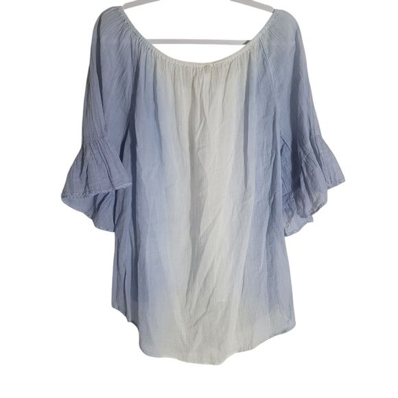 Chico's Off Shoulder Flutter Sleeve Lace Blouse Women's Large Blue White Beach - Picture 3 of 10